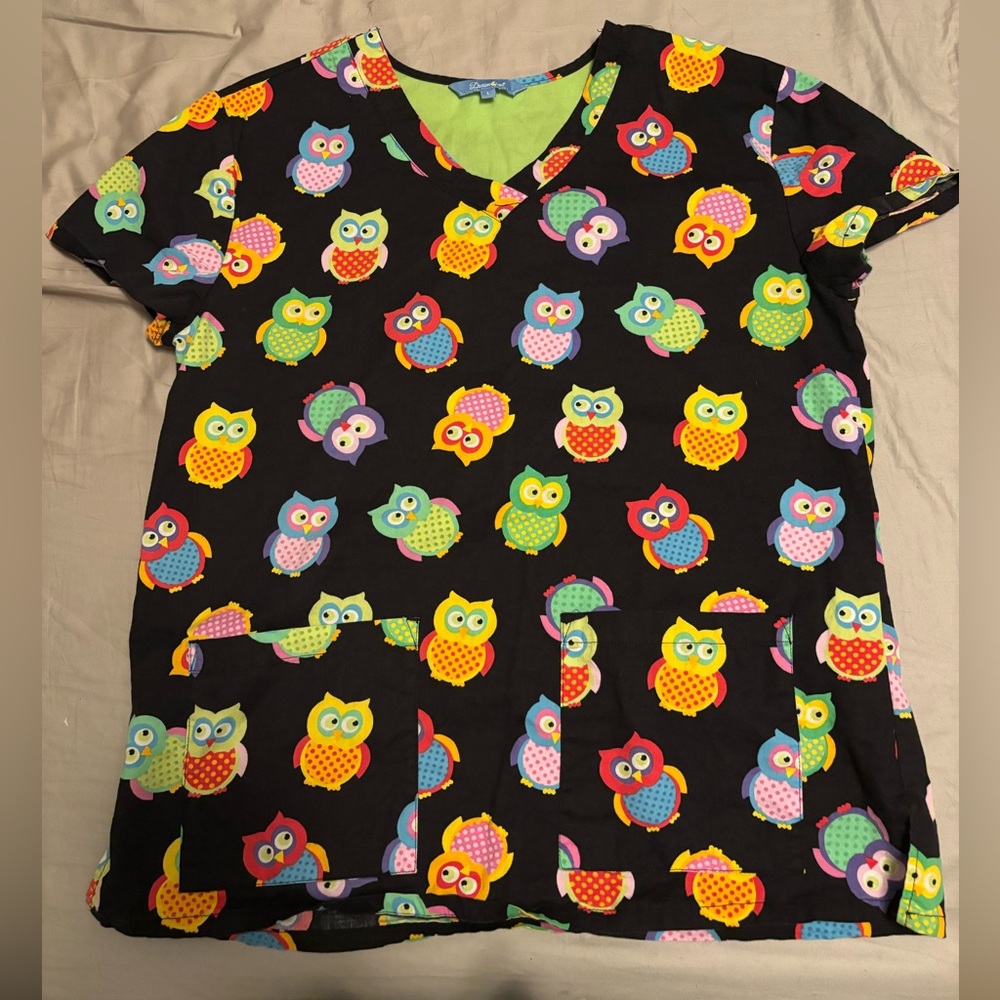 Owl pattern large scrub top